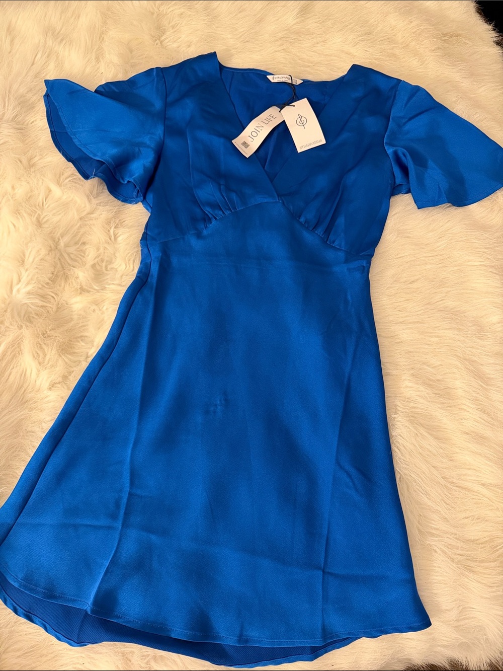 stradivarius Royal Blue V-Neck Short Sleeve Dress